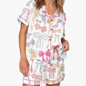 NEW Satin Bow 2 Piece Pajama Set
